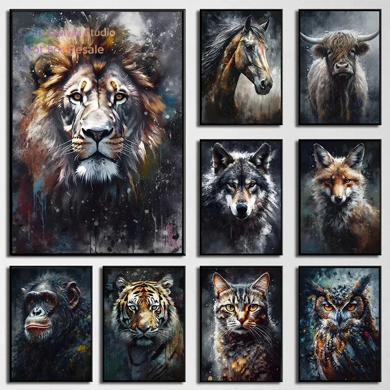 Watercolor Animals Portrait Canvas Painting Ape Chimpanzee Lion Wolf Portrait Graffiti Poster and Print for Room Home Decor2027