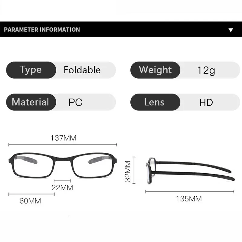 2023 New Fashion Portable Folding Reading Glasses Blue Light Blocking Presbyopia Glasses Ultra Light Computer Finished Eyewear