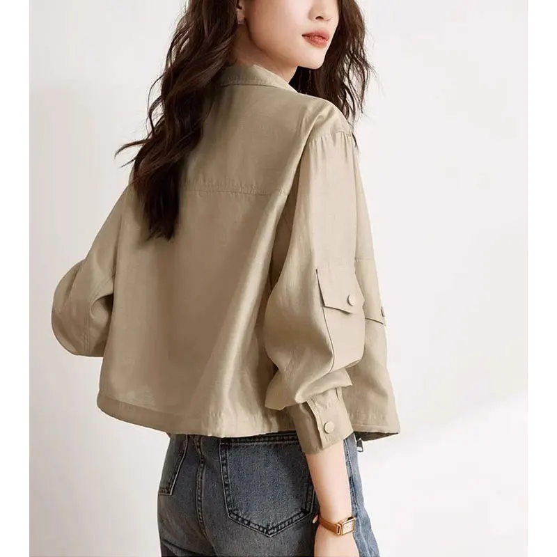 Women's Spring Fashion Simplicity Solid Color Square Collar Long Sleeve Coat Women Clothes Elegant All-match Temperament Tops