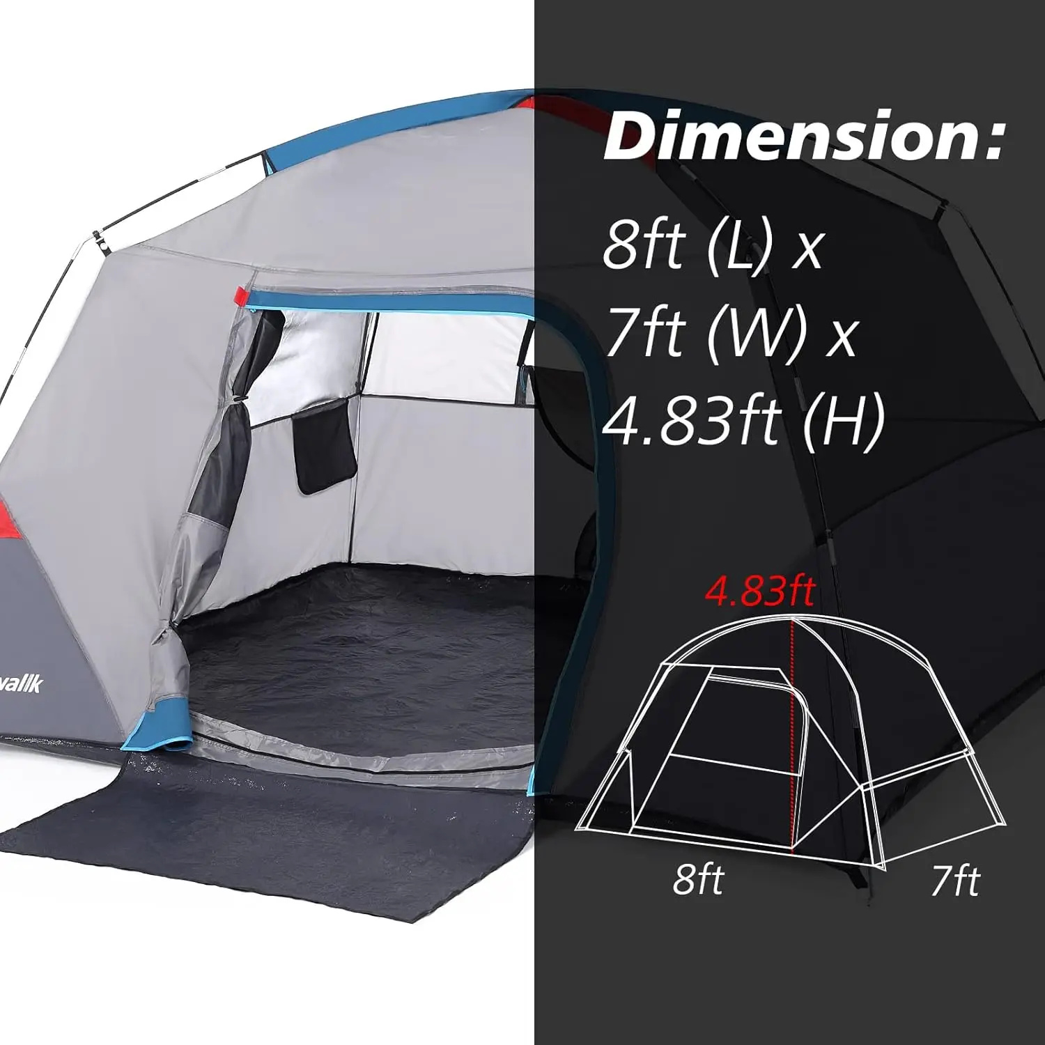 Camping Tent Easy Set up Outdoor Camping Tent 4 Person and 6 Person for Hiking Backpacking Traveling Outdoor 2.8ft (L) x 7ft (W)