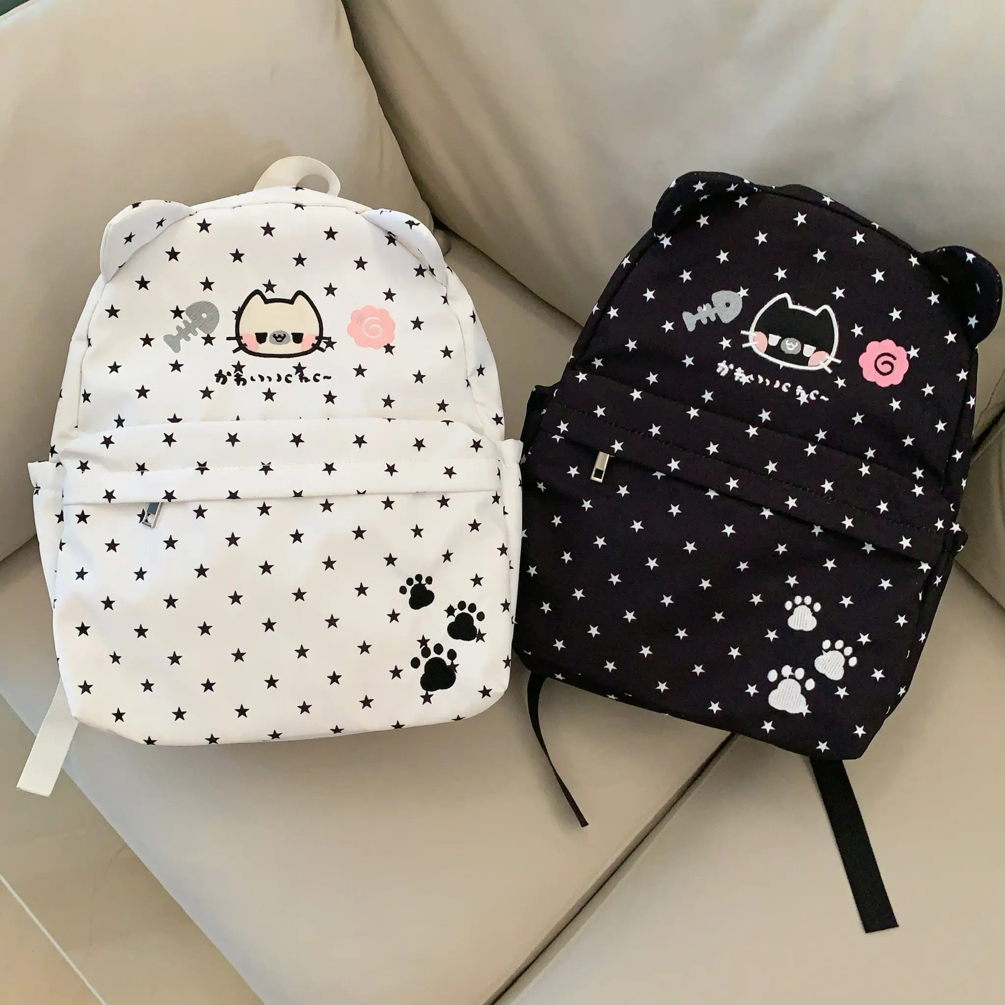 Kids' Bags Japanese Stars Kitten Ears Cute Canvas Versatile Student Soft Girl Backpack Sweet Casual Backpacks School Bag