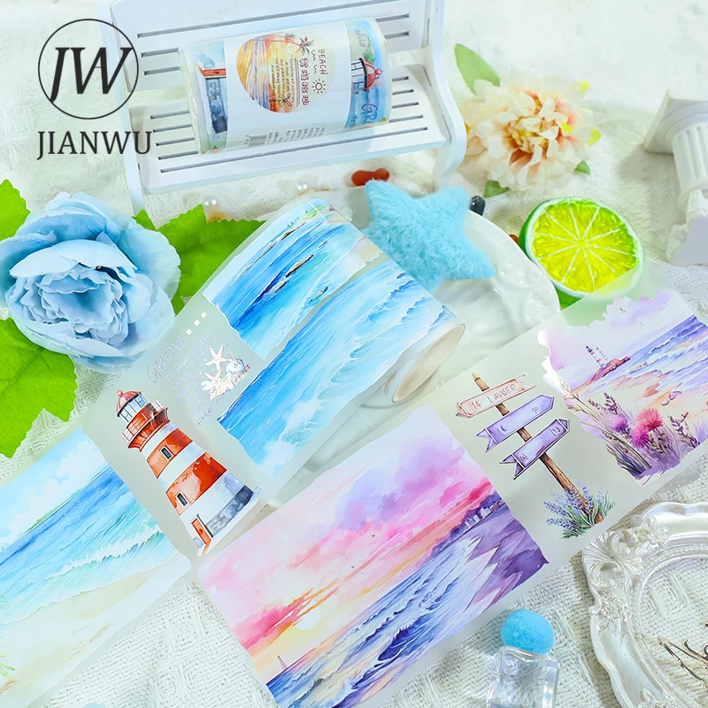 

JIANWU 70mm*200cm Mist Sea Sand Picking Series Vintage Sea Beach Landscape Material Collage PET Tape Creative Journal Stationery