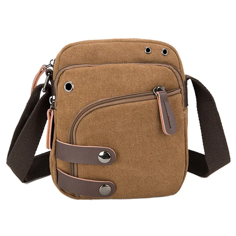 

Japanese and Korean Casual Men's Wear-Resistant PU Leather HipHop Trendy Travel Portable Small Bag Canvas Shoulder Messenger Bag