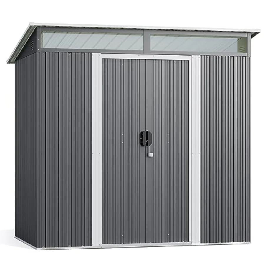 Outdoor Storage Shed Metal Garden Shed with Sliding Lockable Doors, Versatile Tool Bike Shed with Transparent Panel Windows, Ou