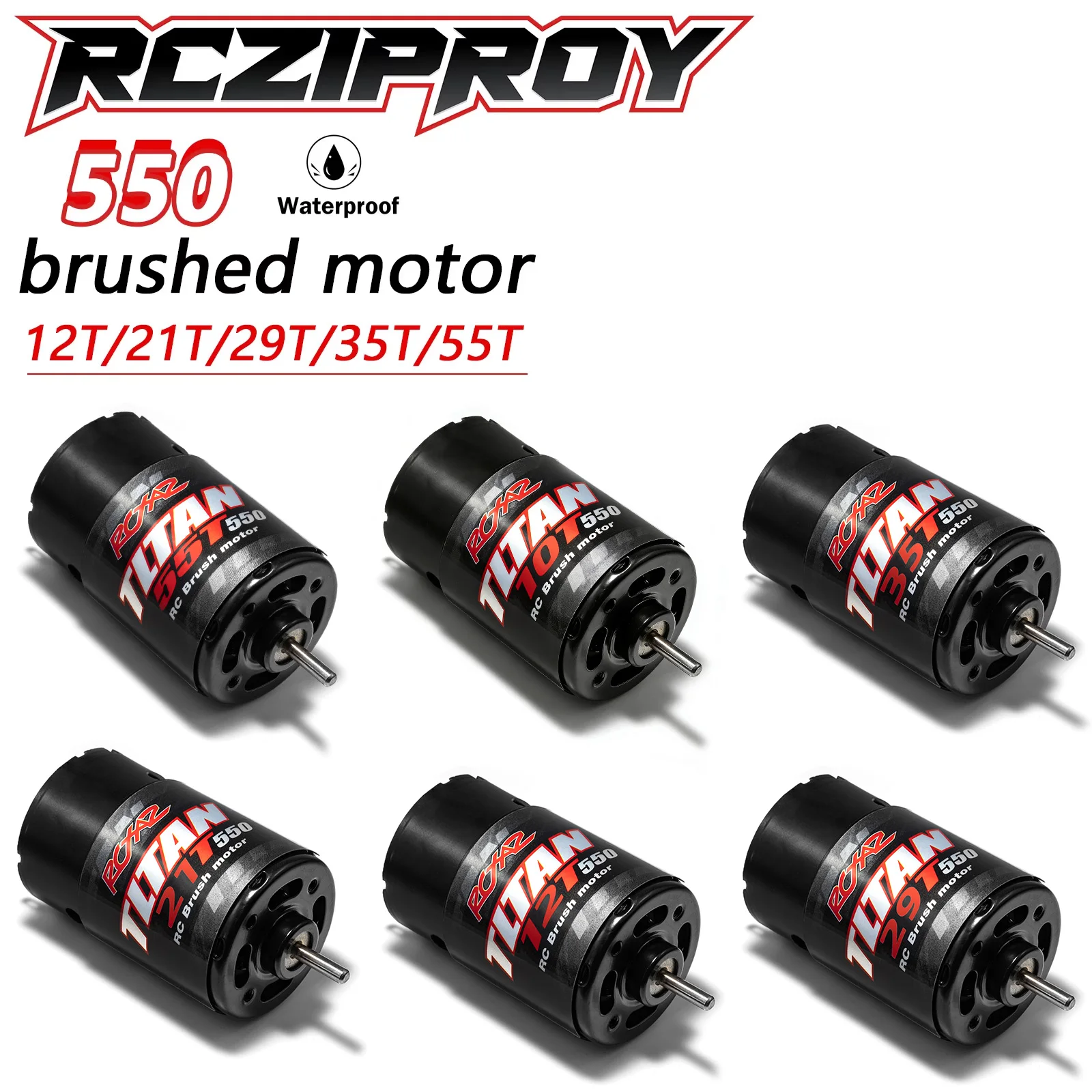 

RCZIPROY 550 Brushed Motor 12T 21T 29T 35T 55T Waterproof Motor Suitable for 1/10 RC Crawler Axle SCX10 90046 TRX4 TRX6 RC Boat