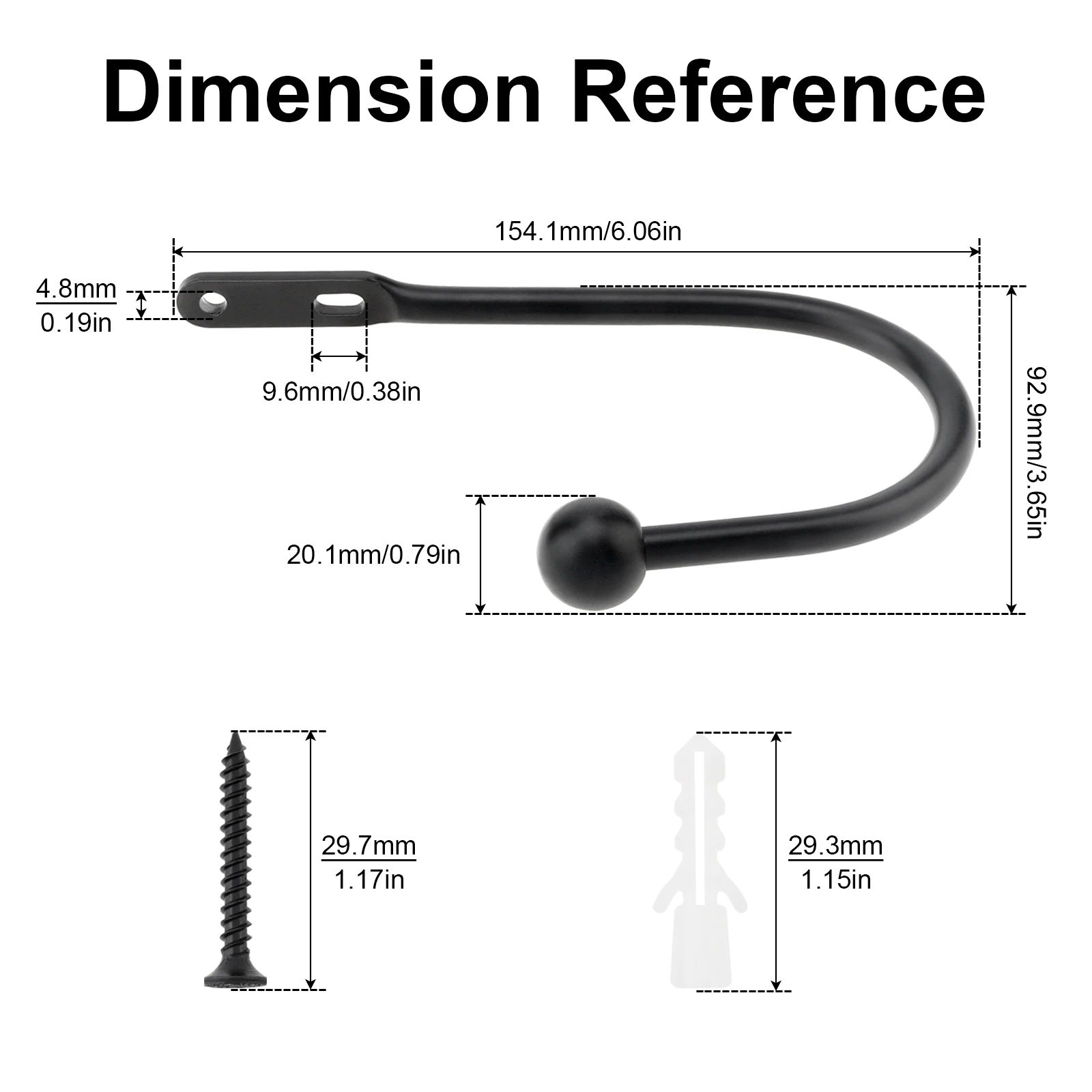 2 Stück Wandvorhängehalter aus Aluminiumlegierung für Heimdekoration/Wohnzimmer/Schlafzimmer mit Schrauben, robuster, mattierter Haken zum Aufhängen