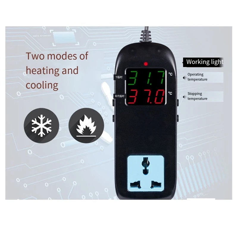 Digital Temperature Controller Build In Outlet 2200W 220V 10A Thermostat Controller For Reptile Freezer Easy To Use UK Plug