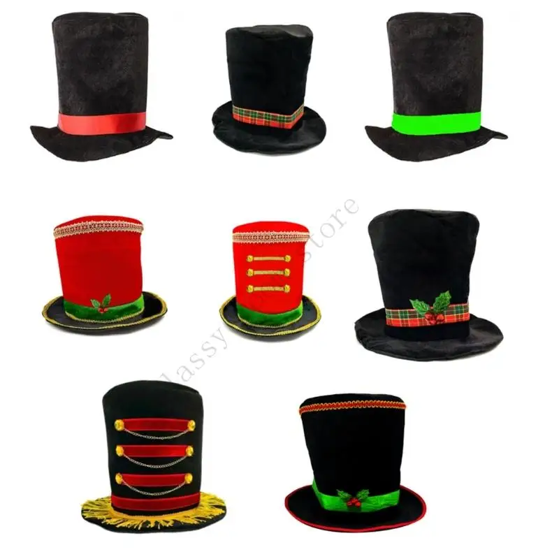

A0NF Stylish Snowman Themed Top Hat Christmas Gentleman's Hat for Parties Holiday Festival Accessory for Winter Event