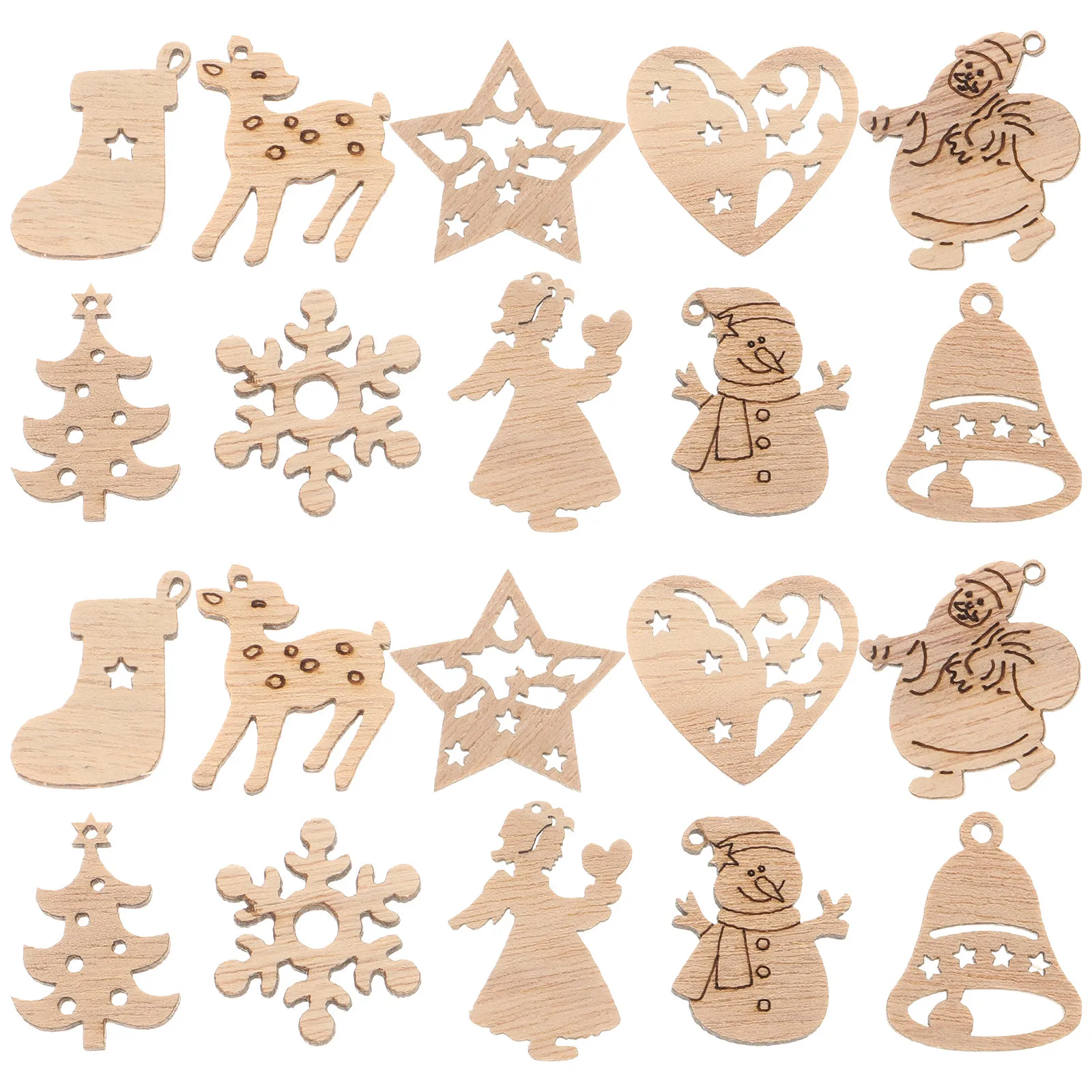 50Pcs Wooden Pieces Decorations Smooth Cartoon Cutouts DIY Craft Embellishments Christmas Pendants Birthday Wedding Home