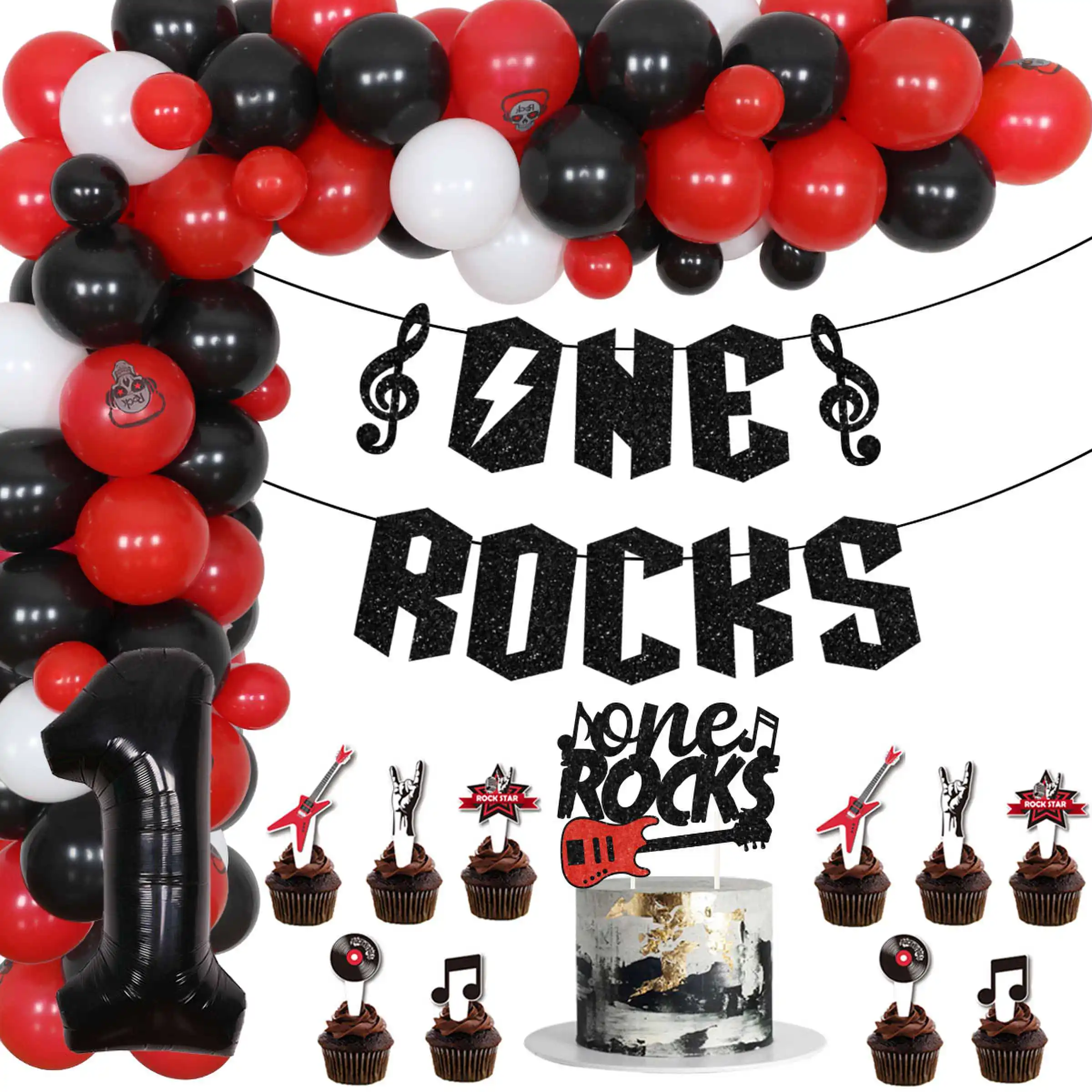 

Cheereveal One Rocks 1-й День рождения украшения One Rocks торт Топпер баннер гитара фольга Воздушные шары Rock and Roll вечерние поставки