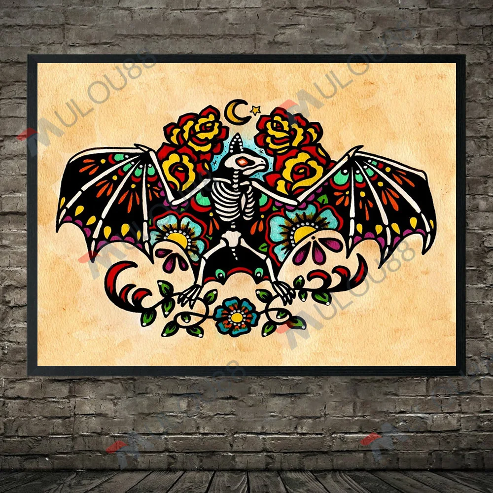 Day Of The Dead Mysterious Animal Art Poster Print Home Decor,Mexican Folk Art,Armadillo,Deer,Frog,Bunny Abstract Wall Art Print