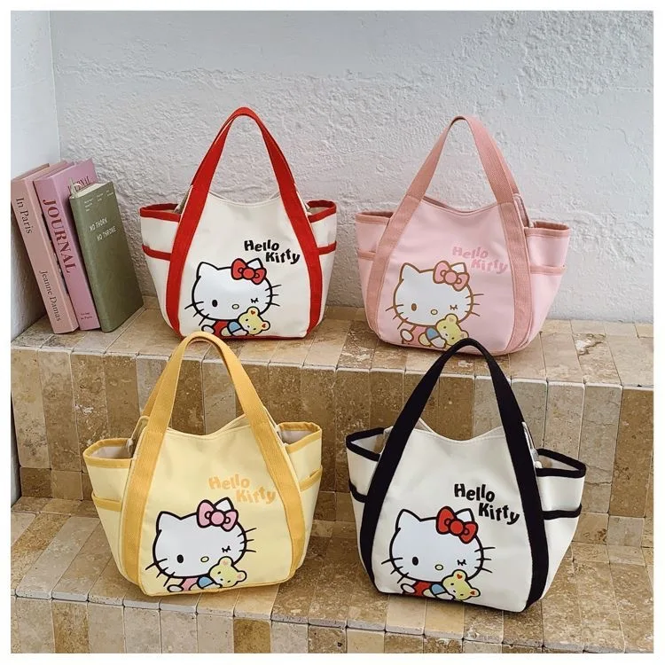 Hello Kitty Bento-Tasche für Damen, niedliche Cartoon-Leinentasche mit großem Fassungsvermögen, geeignet als Pendler-Handtasche für Studenten und Büroangestellte – Detail 2