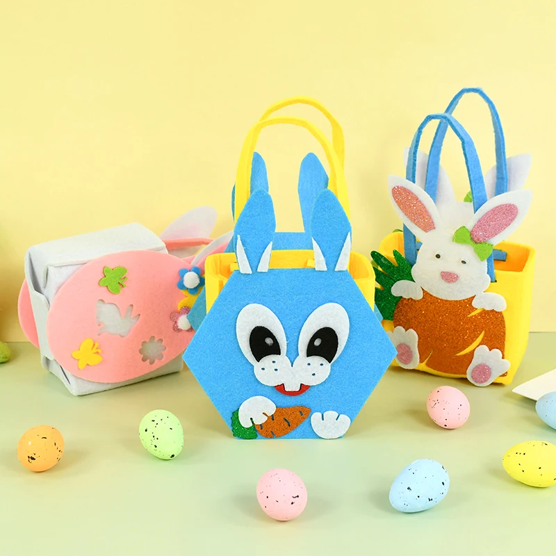 Easter Egg Rabbit Basket Cartoon Bunny Chick Gift Bags Felt Candy Storage Basket Happy Easter Party Decor Biscuit Baking Packing