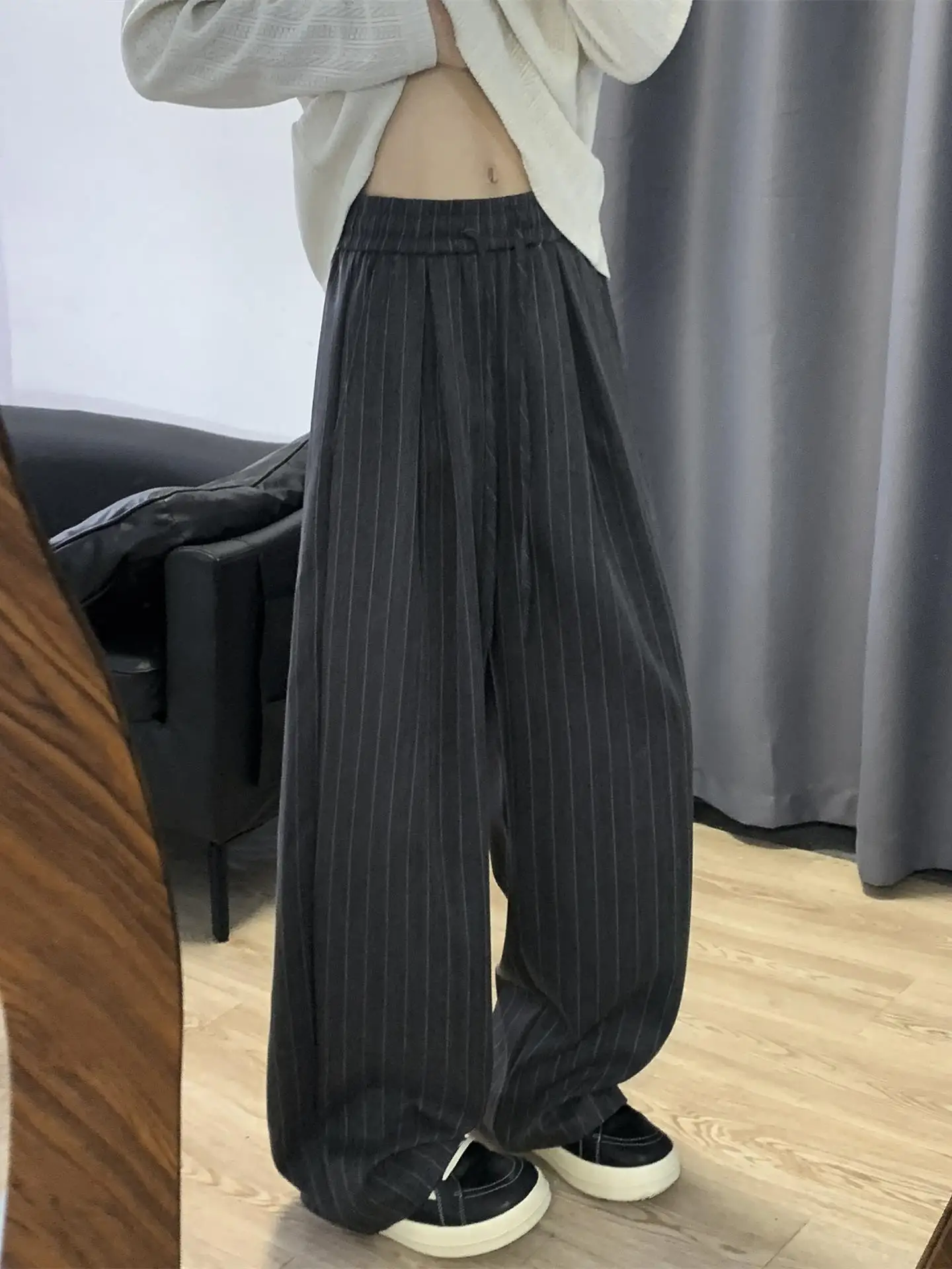 

Fall American Sle Casual Striped Wide Leg Men's Pants Loose Vintage Feel Suit Trousers Long Loose Sensation Casual Trousers