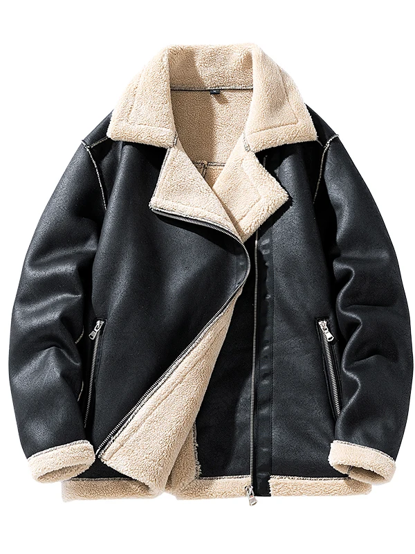 

Mark Fairwe American Retro Thiened Warmth Men's Leather Fur Inteated Jaet Autumn Winter Motorcycle Sle Coat