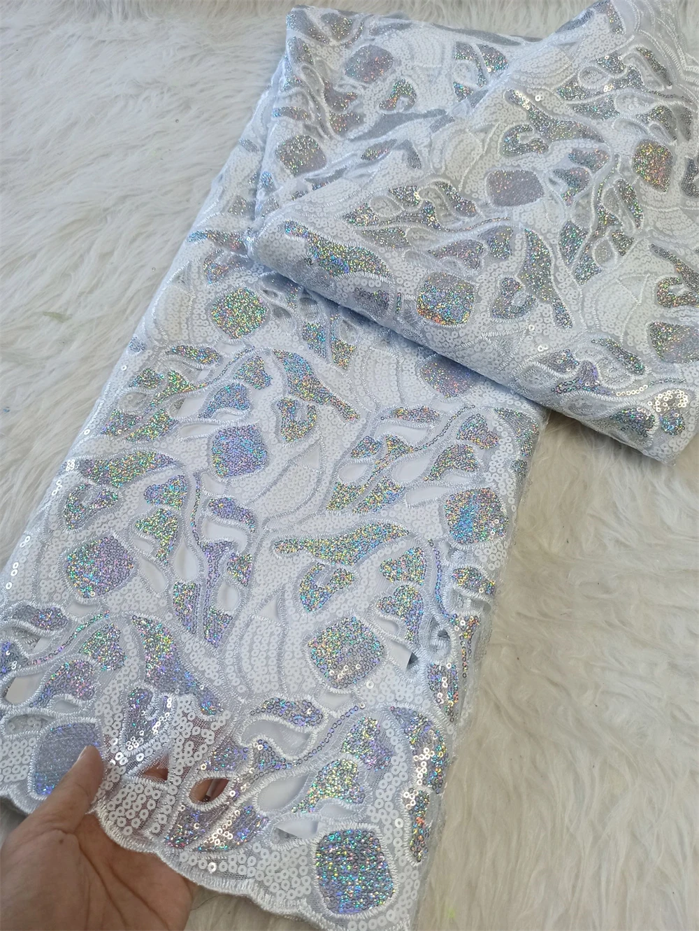 

Тюлевая кружевная ткань с нигерийскими блестками, высококачественная вышивка, африканская сетчатая ткань для выпускных платьев, бусины, 5 ярдов, 2025 г.