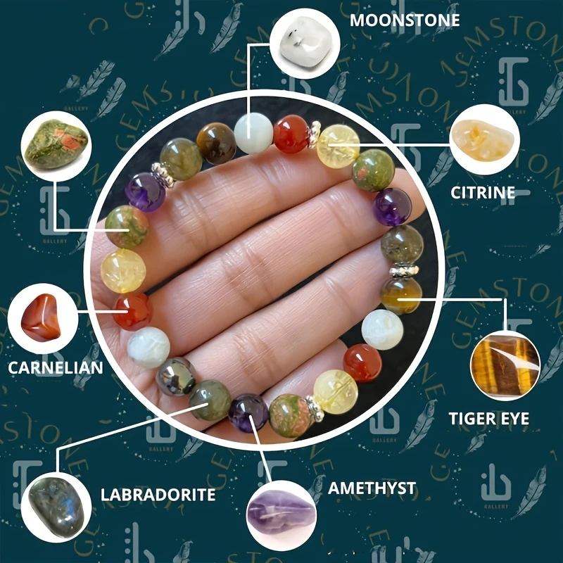 1pc Hormone Balance Bracelet: 8mm Moonstone, Citrine, Tiger Eye, Amethyst, Labradorite, Carnelian Calm Spiritual Protection Gift