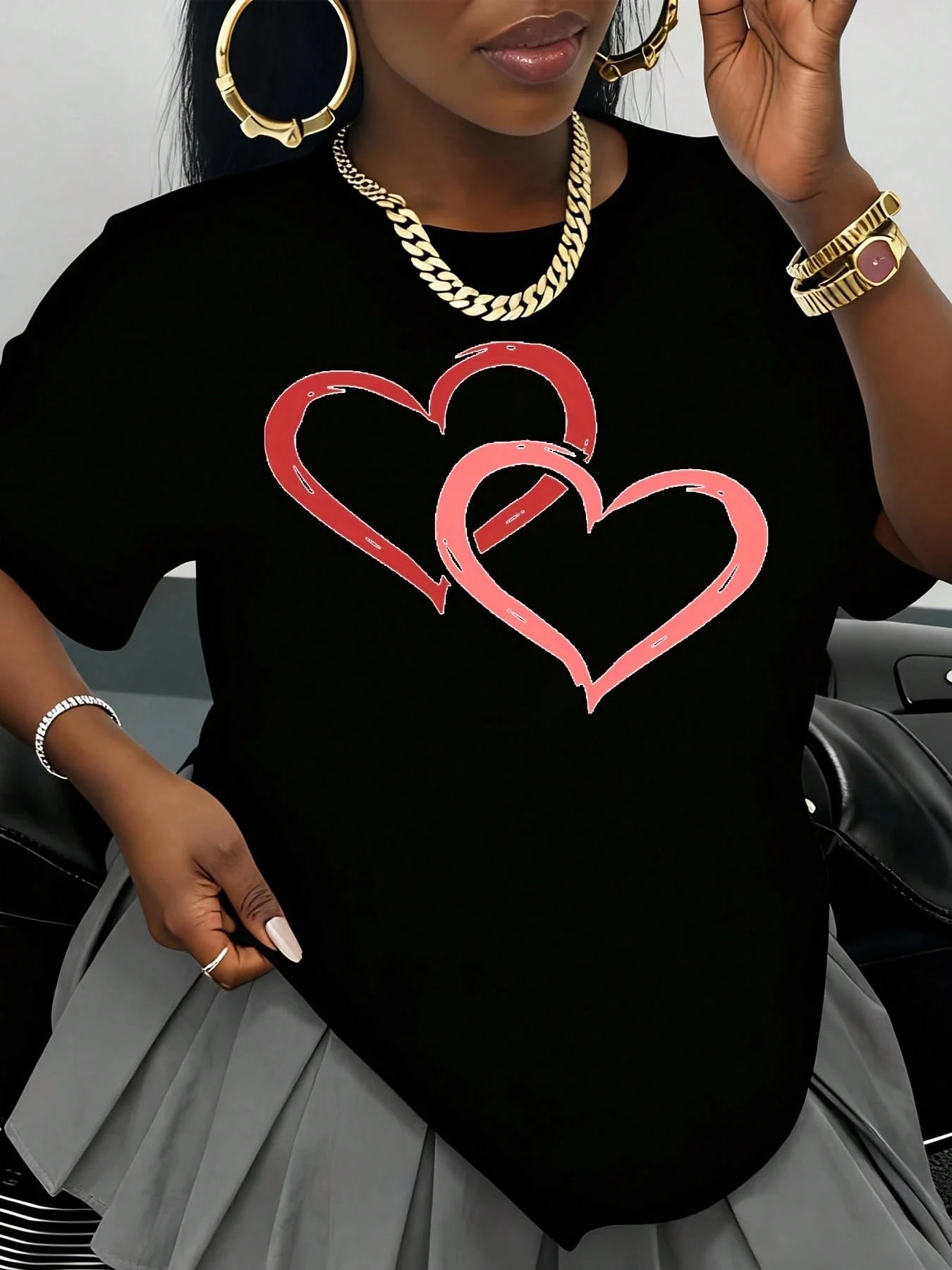 تي شيرت نسائي طباعة الحب 2026 ملابس نسائية صيفية كبيرة الحجم طازجة ونظيفة متعددة الاستخدامات بلوزة غير رسمية بأكمام قصيرة