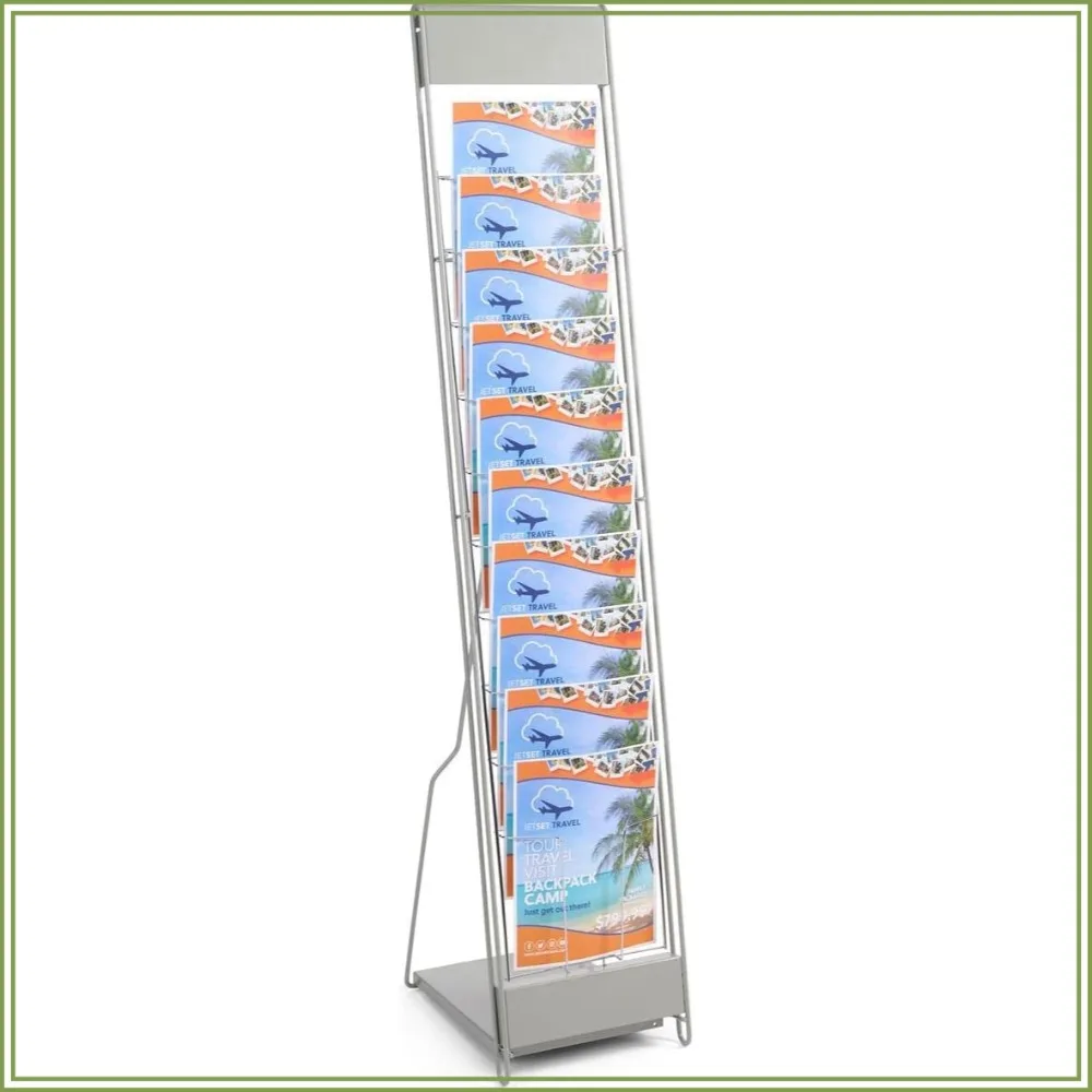 Portable Literature Stand Silver 10 Pockets Display Rack for Trade Shows and Offices