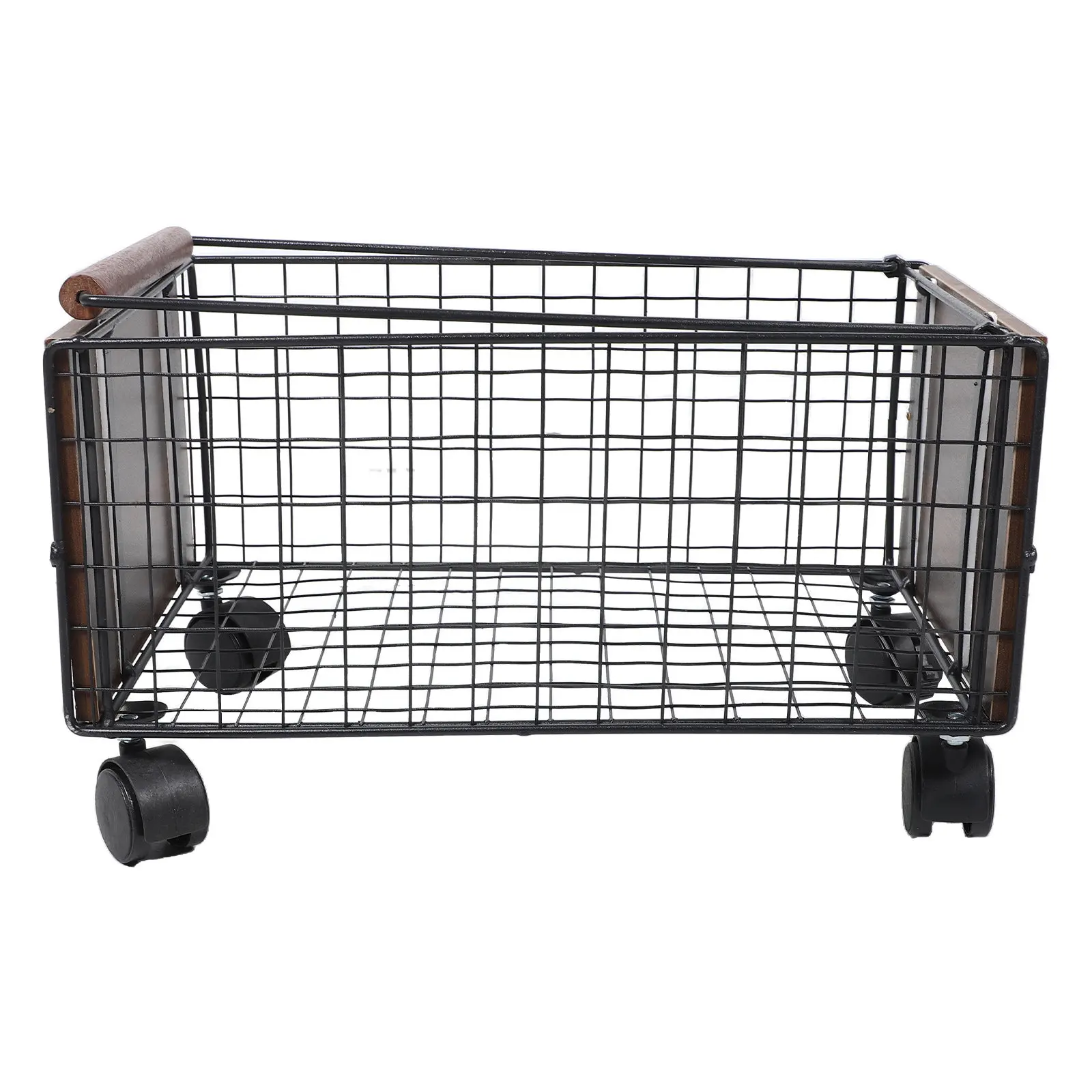Library Book Cart on Wheels Mobile Rolling Metal Grid Basket Pull Rod for Home Office Classroom Use 15x9.5x8.3 Portable Storage