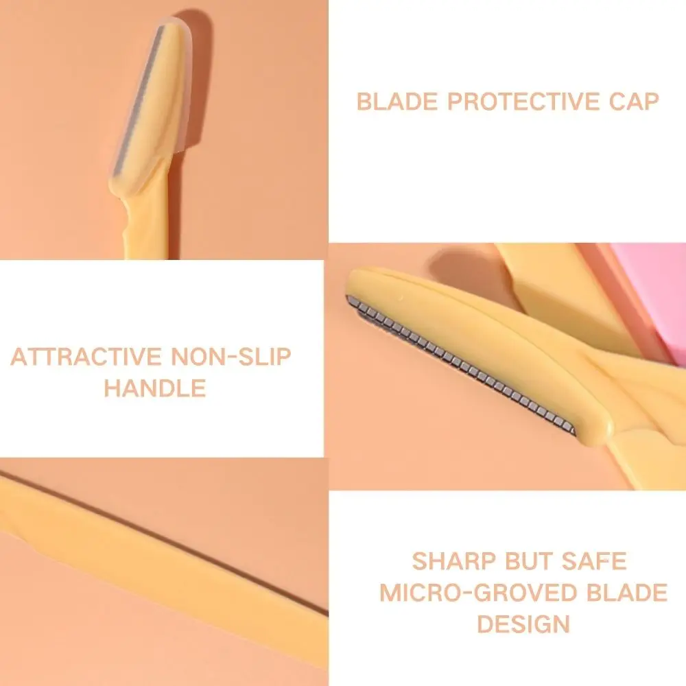 مجموعة أدوات تشذيب الحواجب للنساء من الفولاذ المقاوم للصدأ لإزالة شعر الوجه، مجموعة أدوات تجميل محمولة مع أغطية أمان وسكين الحواجب