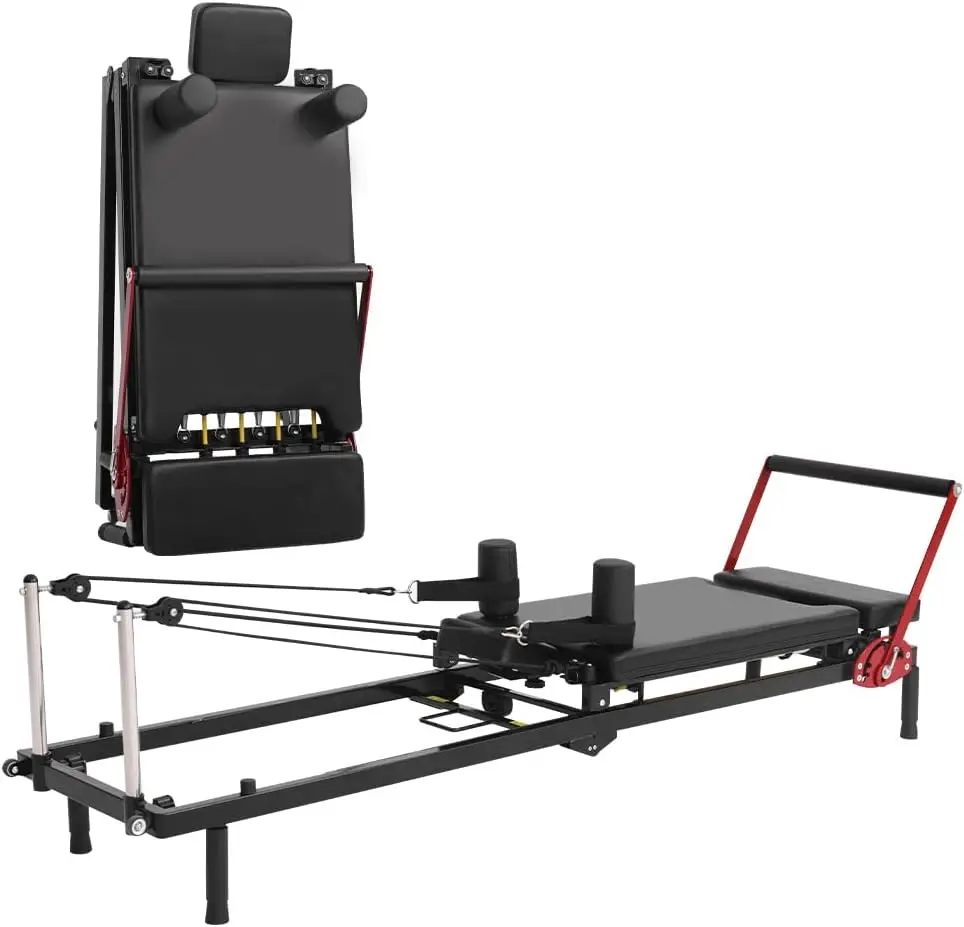 Home Gym Pilates Reformer Machine, Steel Material, Gray Color, Quick - Assembly, Foldable, Up to 330lbs Weight Capacity