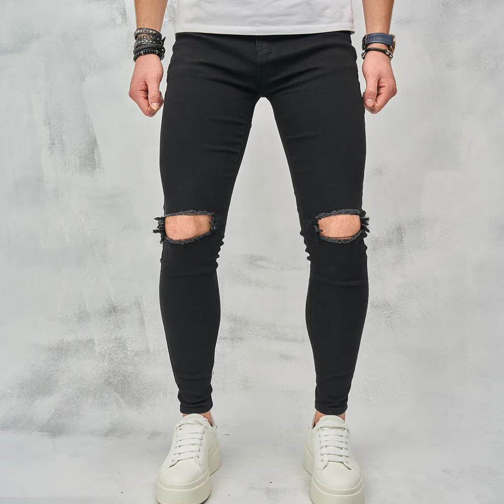 Men's Ripped Elastic Small Foot Jeans Ripped New