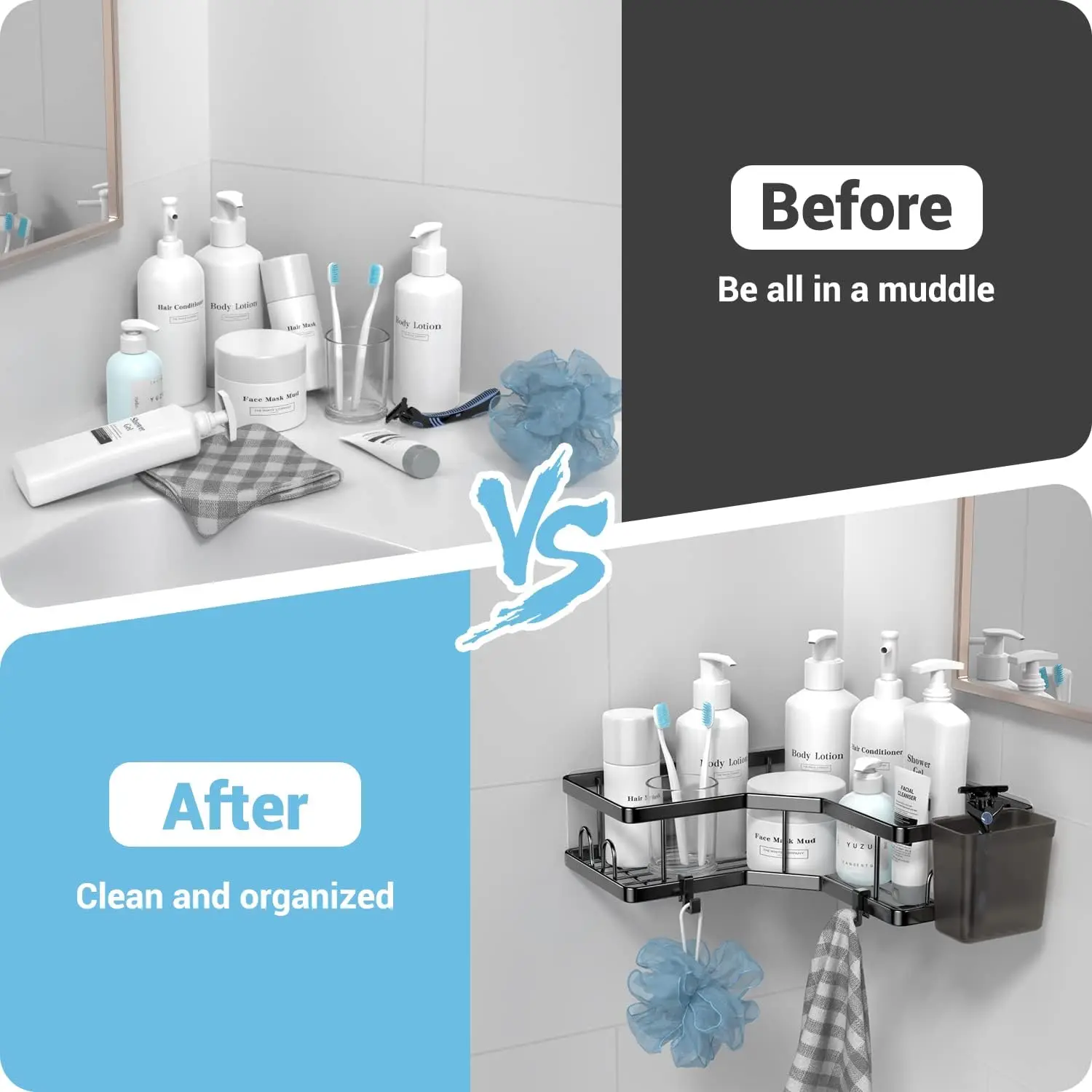 Corner Shower Caddy - 2 Pack, Adhesive Shower Organizers, Rustproof Stainless Steel Shower Shelves , No Drilling Bathroom Organizers and Storage Racks, Space-Saving - view 5