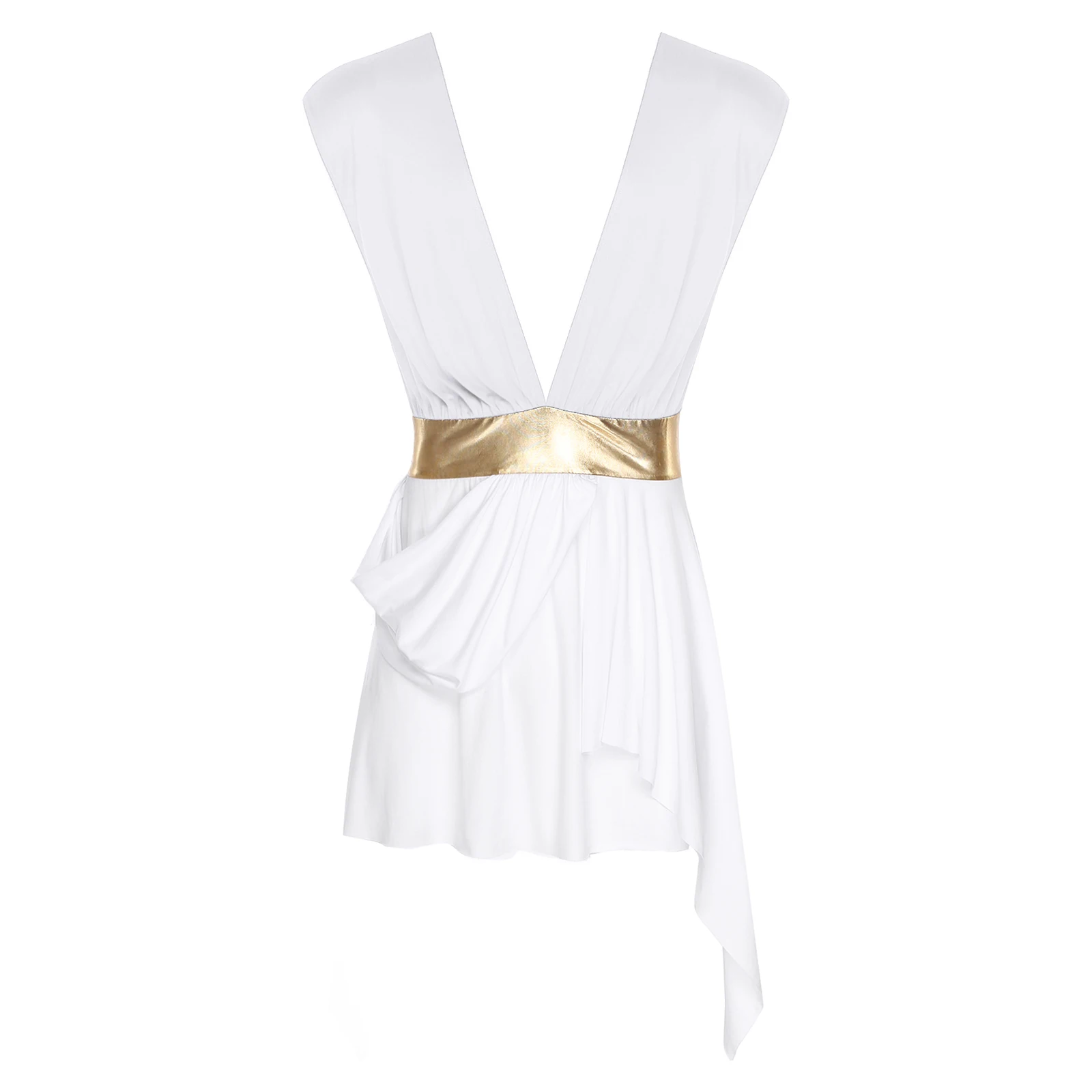 

Men Ancient Greek Toga Halloween Role-Playing Costume Deep V-neck Sleeveless Color Block Metallic Waist Asymmetrical Robe