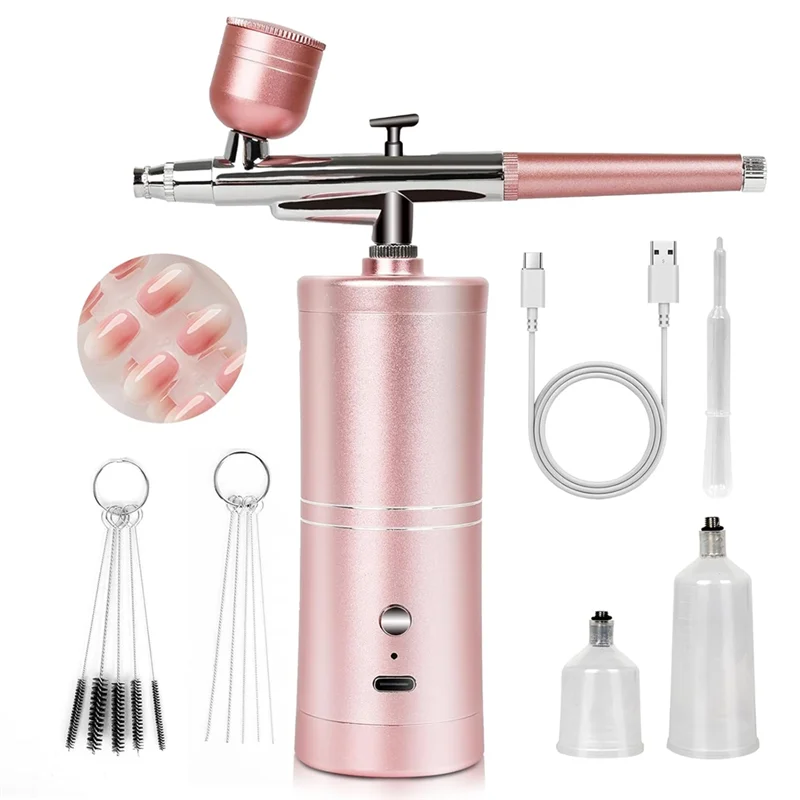 ABRW-Kit de aerógrafo súper estable: aerógrafo de precisión de 25 PSI para uñas, máquina de aerógrafo de uñas con boquilla de 0,3 Mm de modo Dual recargable