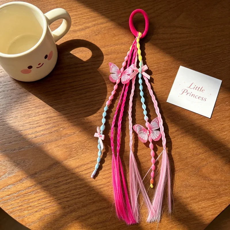 Neue 1-teilige geflochtene Perücke für Mädchen, Pferdeschwanz mit Schmetterlingsperlen, langer Quasten-Haarschleife für Frauen, Kleinkinder, Kinder, Party, Halloween, Cosplay – Detail 8