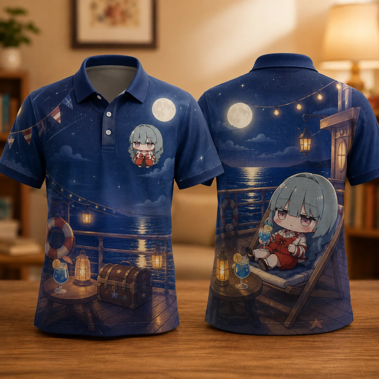 Phrolova Chibi Anime Surfing Polo Shirt Kawaii Manga Girl 3D Print Quick Dry Breathable Tropical Beach Summer Vacation Top