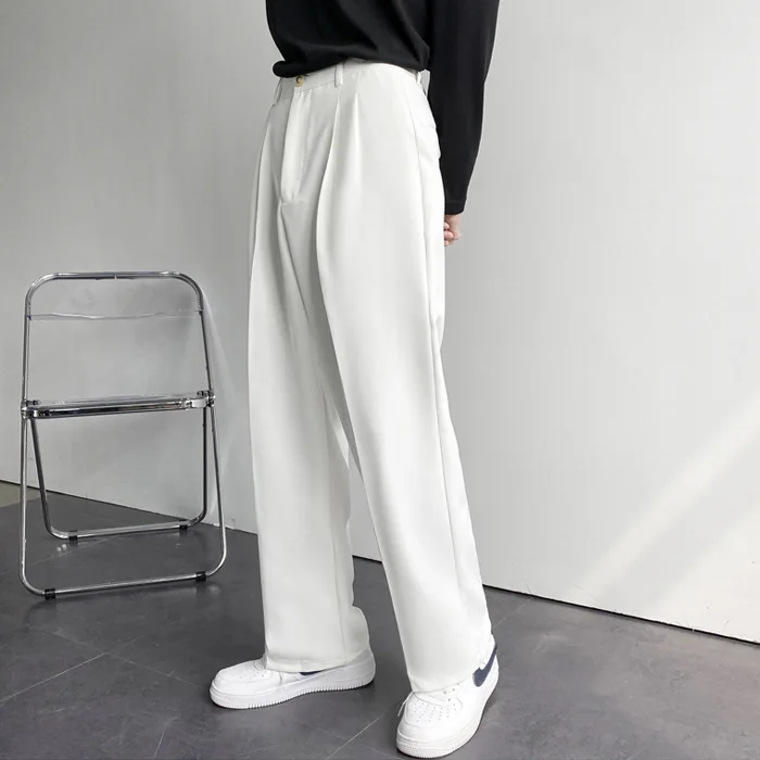 2025 New Thin Weight Draping Drop Loose Straight Leg Nine Points Casual Suit Pants White Wide Leg Trousers Men