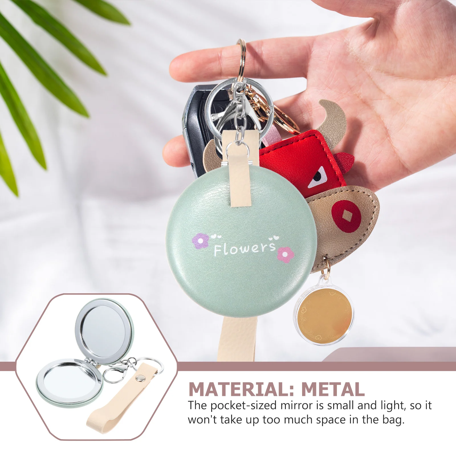 1Pcs Delicate Circular Mirror Portable Vanity Mirror for Ladies Key Ring Christmas Valentine's Day Gift