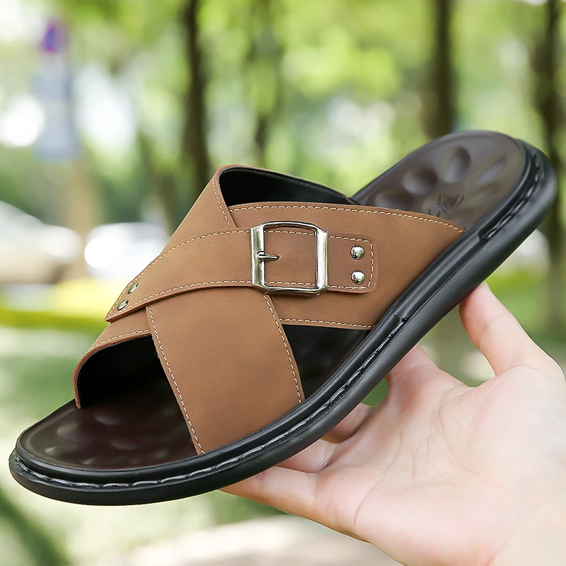 

Summer New Men Fashion Slippers Men One-foot Anti-slip Business Office Beach Shoes Indoor Outdoor Slippers Men Sizes 38-48