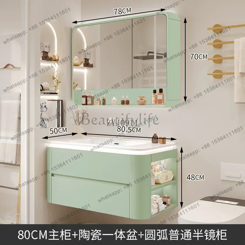 Oak bathroom cabinet integrated basin ceramic wash basin cabinet combined bathroom wash basin cabinet
