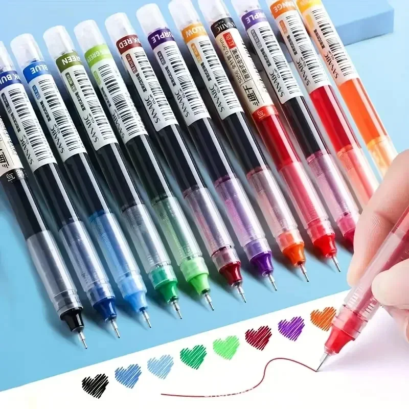10 Stück hochwertige Nadelförmige Gelstifte mit schwarzer, blauer, roter Tinte, gerader Flüssigstift, Kawaii Schreibwaren, Schul- und Bürobedarf – Detail 8