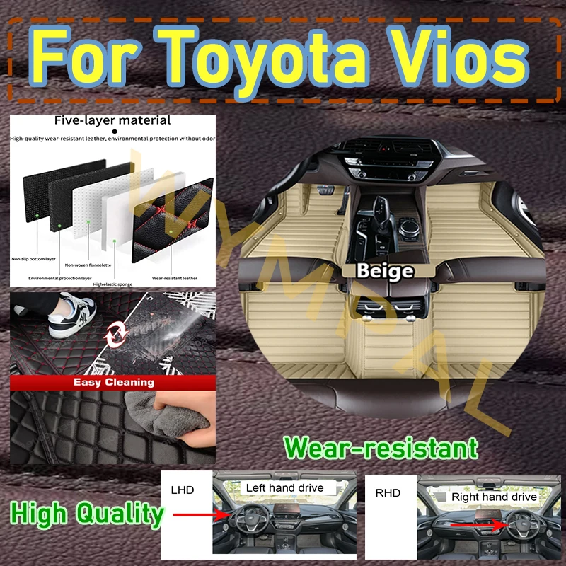 

Luxury Auto Car Mats For Toyota Vios Belta Yaris Sedan Limo XP90 2008~2012 Carpet Rugs Leather Mat Waterproof Floor Pad Car Acce