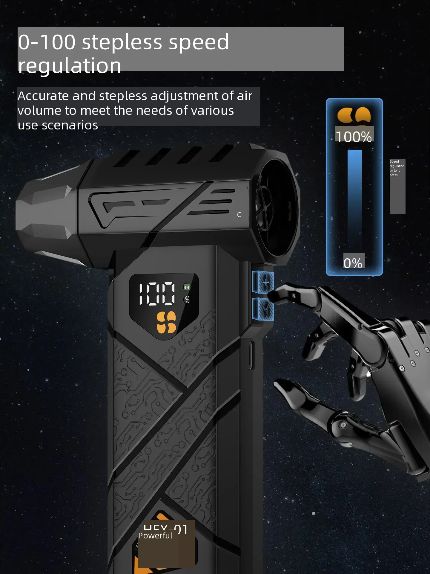 Powerful Violent Fan 99WRPM Turbo Air Blower High Speed Brushless 100-gear Speed Regulation Jet Blower LED Lighting