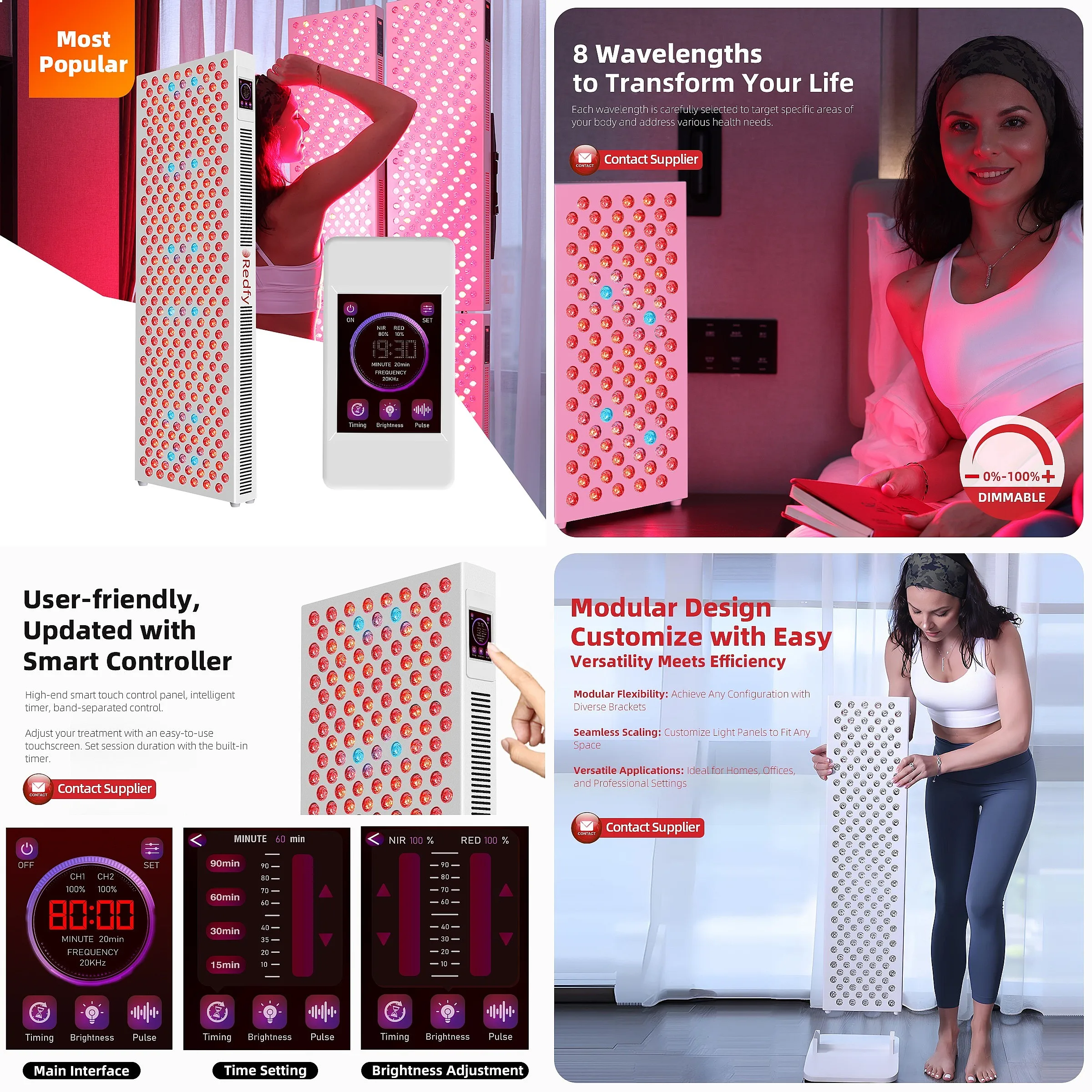 Redfy Updated Full Body LED Red Infrared Smart Touch Screen Multi-Spectral Light Therapy Panel