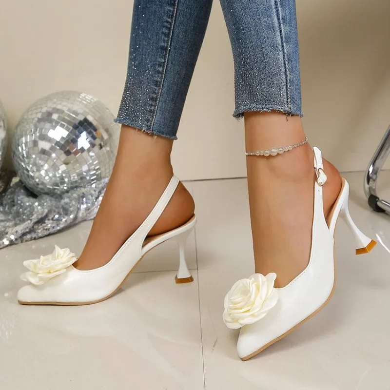 Sexy Pointed Toe Backless High Heels for Ladies Fashion Flowers Decoration Women Pumps 2026  Office Formal Shoes