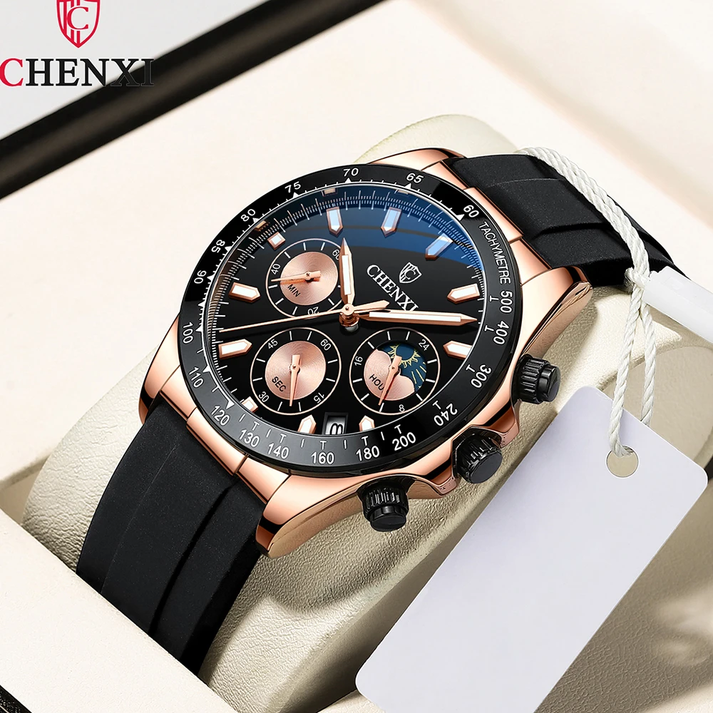 2023 New CHENXI Watches Man Sport Fashion Casual Quartz Wristwatches Waterproof Moon Phase Chronograph Mens Stop Watch Relogios