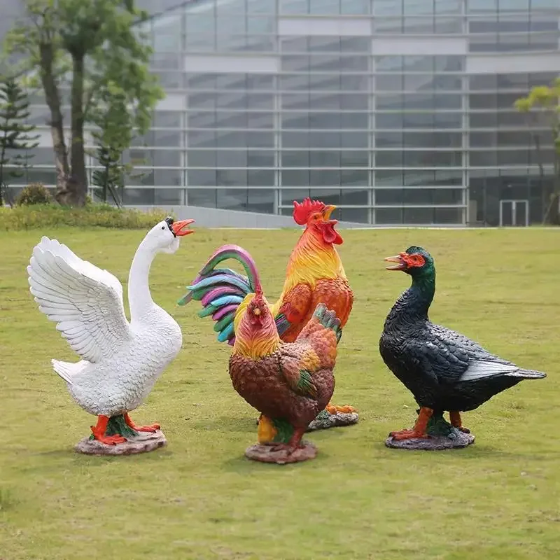 Outdoor simulation luminous rooster hen goose duck sculpture ornament farm garden lawn farm animal light decoration