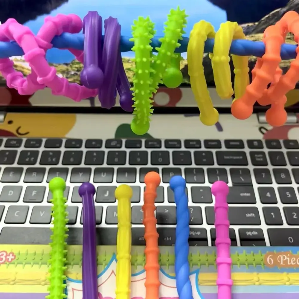 Silicone Texture DIY Sensory Strip Toys Stretchable Unique Silent Decompressors Rings Enhancing Attention Elastic Noodles