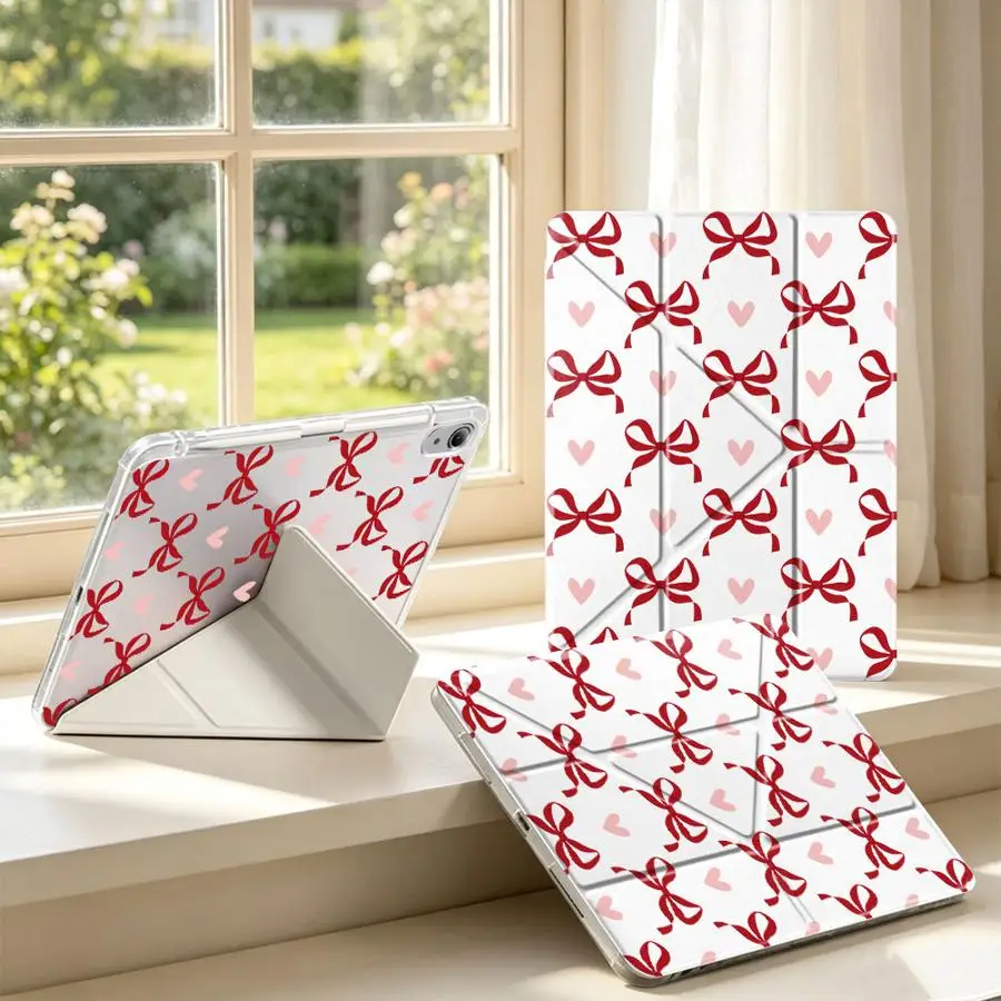 Red Bow With Pen Slot Cover Tablet Case For Samsung Galaxy Tab A8 A9 Plus A11 S8 S10 Lite S7 FE S9 Plus