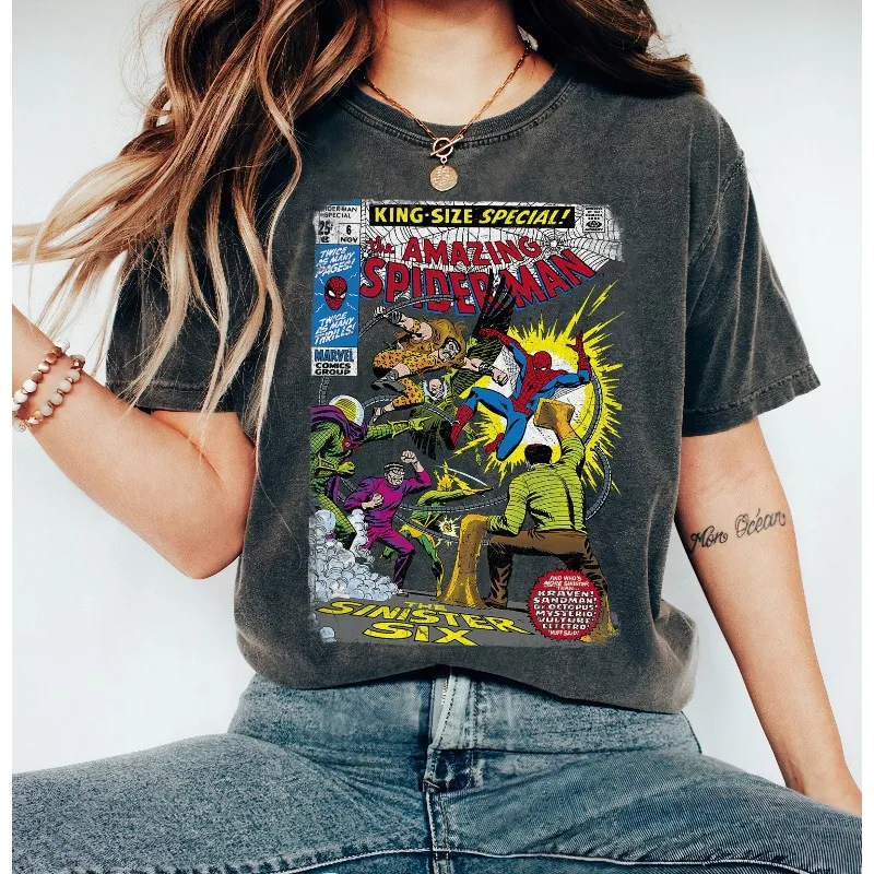 

Marvel Spider Man Sinister Six Comics T-shirt Disney World All Season Casual Fashion Men's and Women's T-shirts Streetwear