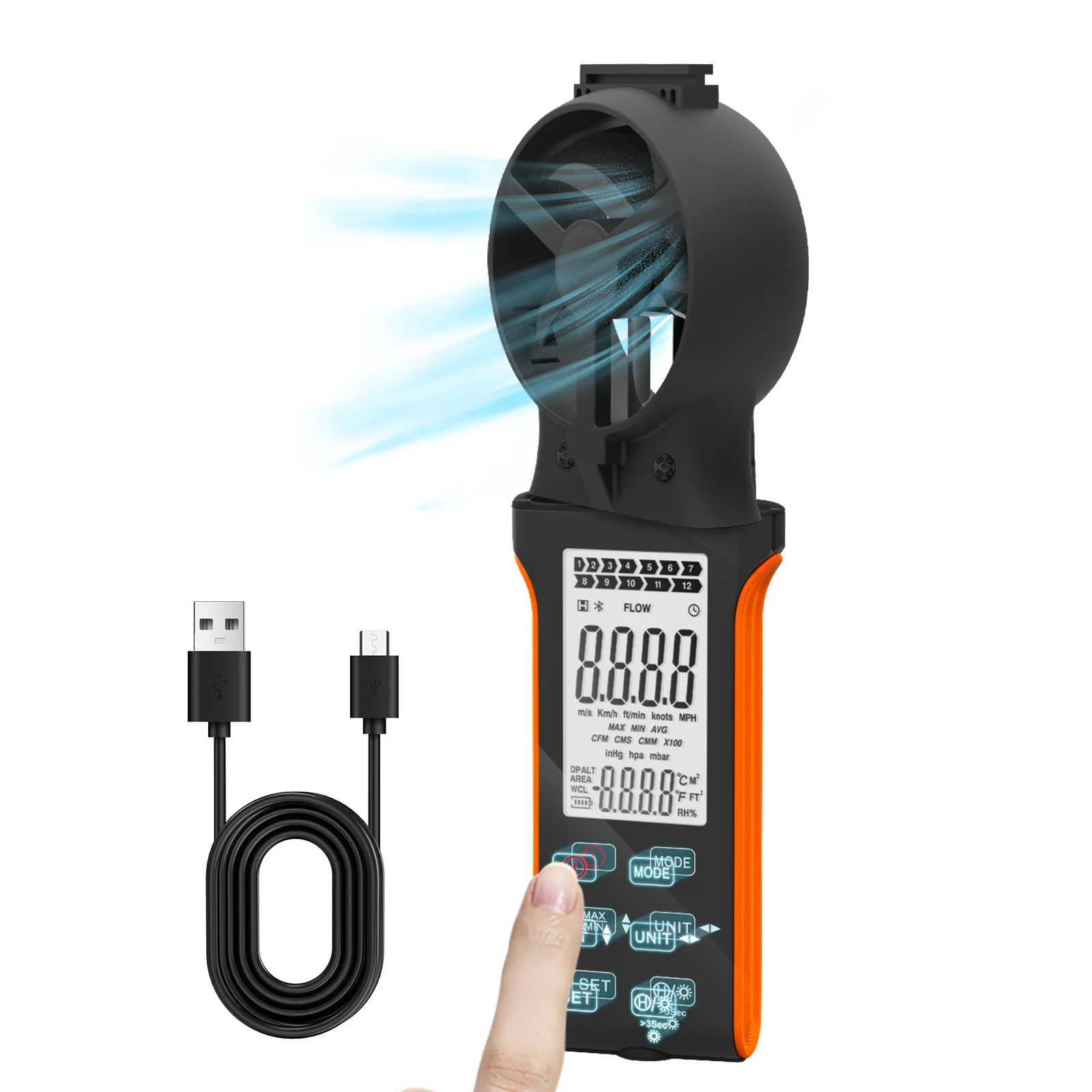 

Измеритель скорости потока воздуха и ветра, портативный анемометр CFM с водонепроницаемой сенсорной кнопкой, датчик CFM, устройство для измерения скорости воздуха