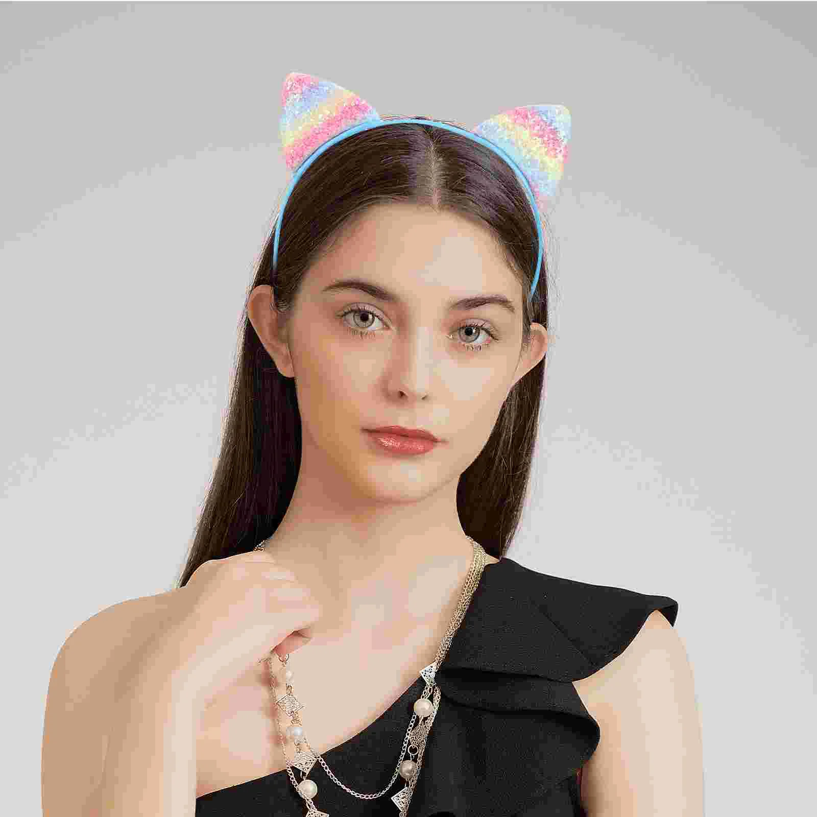 

Sequin Cat Ears Headband Headbands for Girls Decorative Issue Card Fabric Hair Accessories