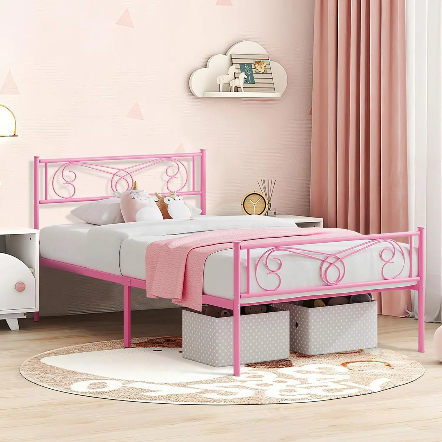 Twin Size Bed Frames with Headboard and Footboard Twin Metal Bed Frame for Kids 12.2-inch Under Bed Storage Steel Slats Support