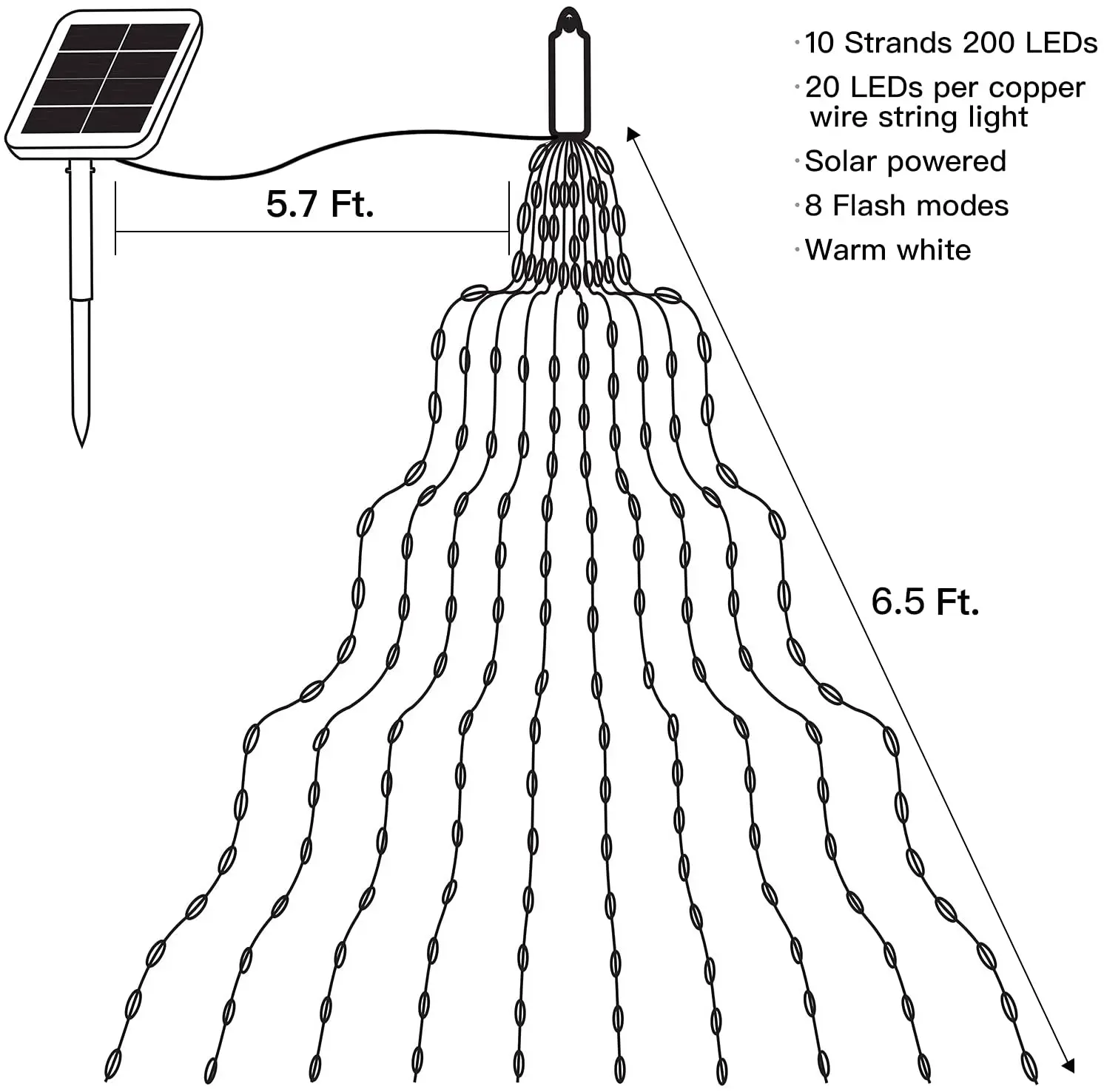 8 Modi Zonne-Verlichting Led String Diy Waterval Paardenstaart Slingers Buiten Tuin Decoratie Vakantie Achtertuin Kerstverlichting